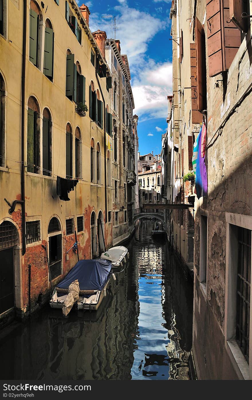 Classic view of Venice with canal and old buildings, Italy