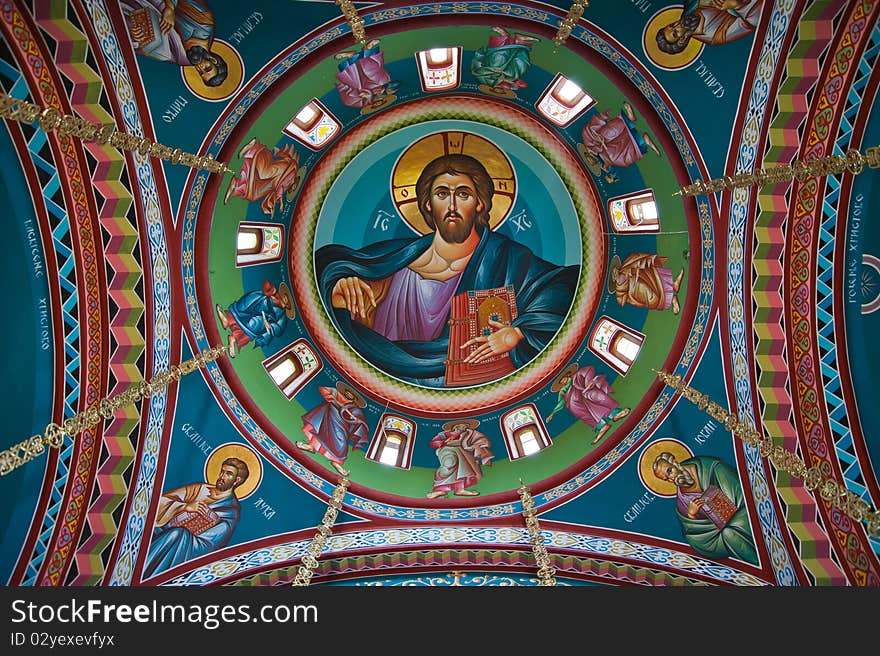 Beautiful ceiling in an old orthodox monastery in Serbia. Beautiful ceiling in an old orthodox monastery in Serbia