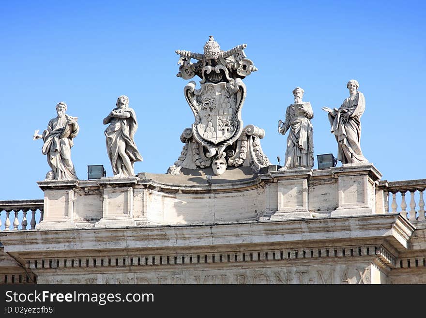 Statues on top of a St. Peter's Basilica, Rome, Italy