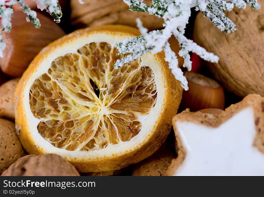 Closeup Of Star-shaped Cinnamon Biscuit And Decor