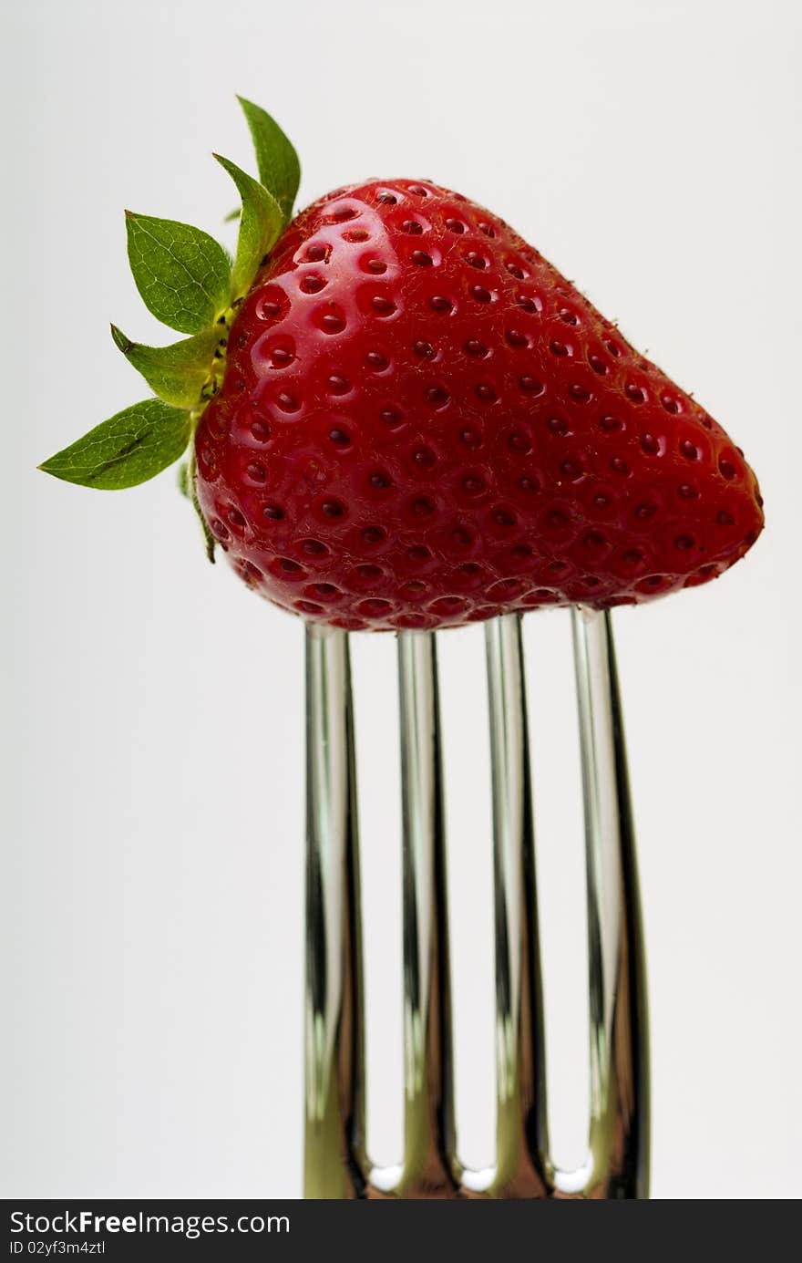 Strawberries skewered with a fork. Strawberries skewered with a fork