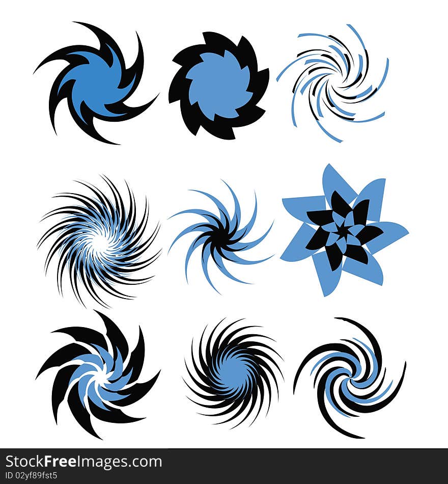 A set of 9 spirals. A set of 9 spirals.