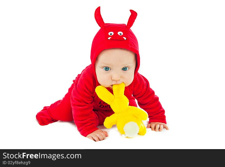 I'm a little devil! Cute half-year-old boy in costumes