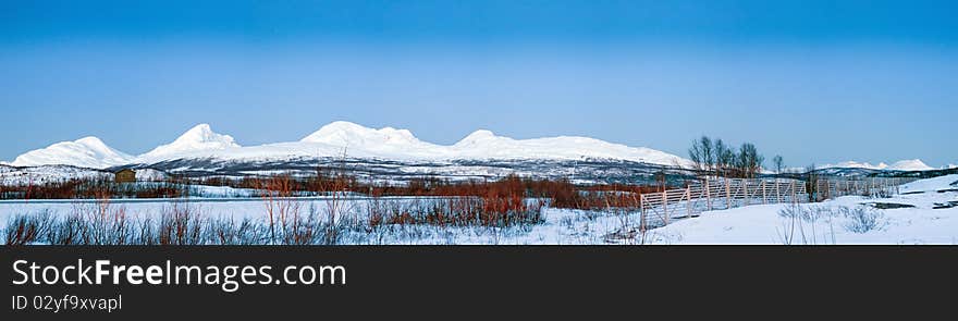 Northern beauty. Panorama. Polar night in Norway. Mountains, fjords.