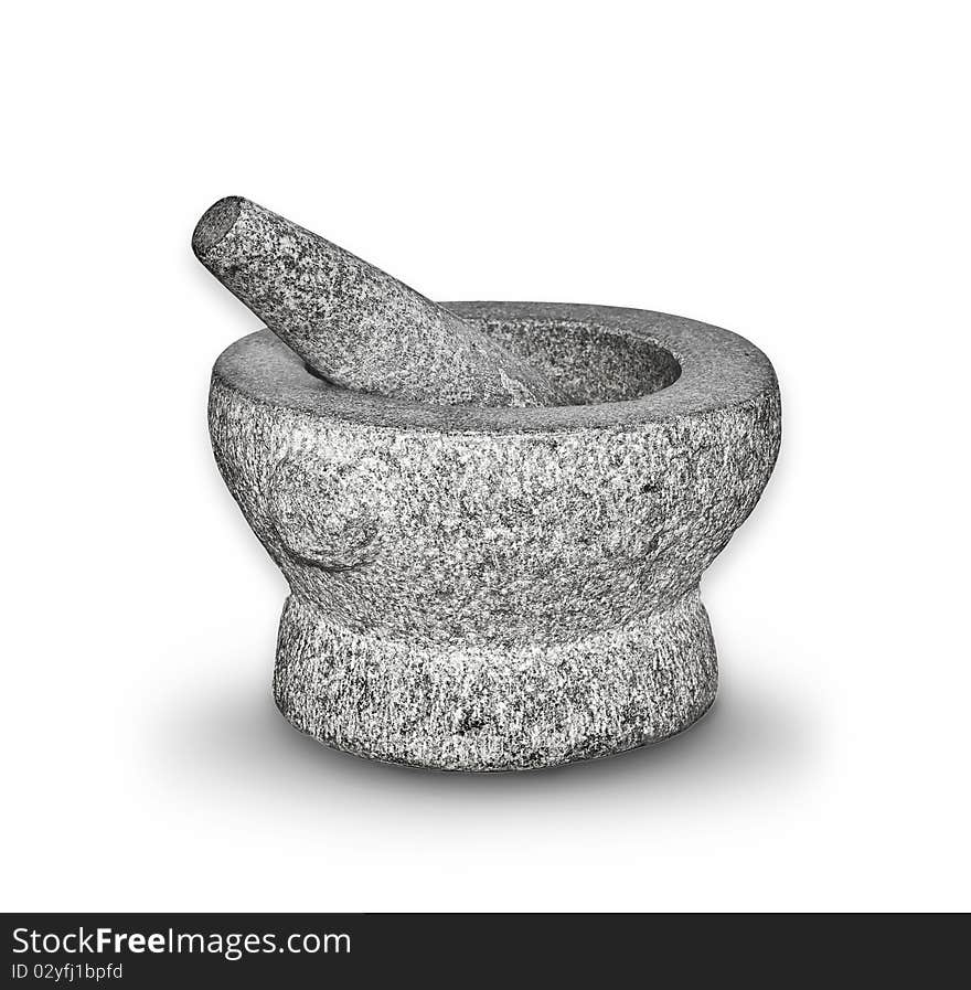 Stone mortar on white background