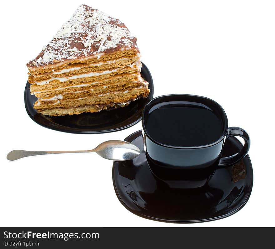 Piece of honey cake and tea cup