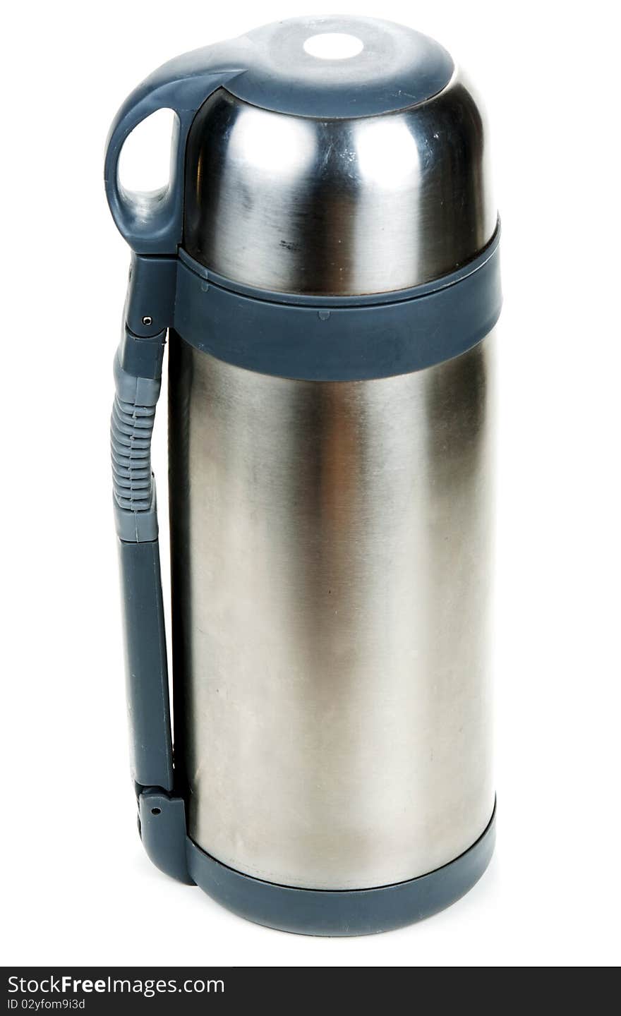 Steel thermos locked insulated on white background