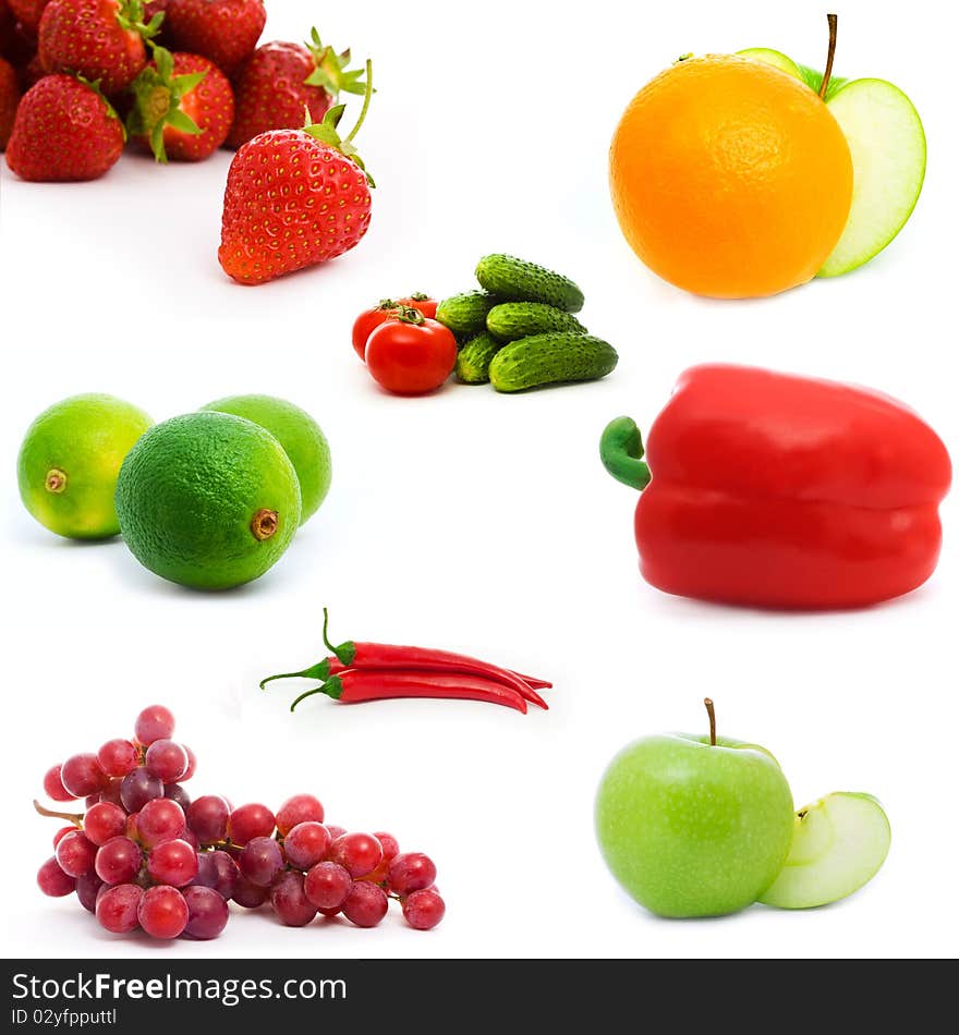 Set of fruits and vegetables isolated on white