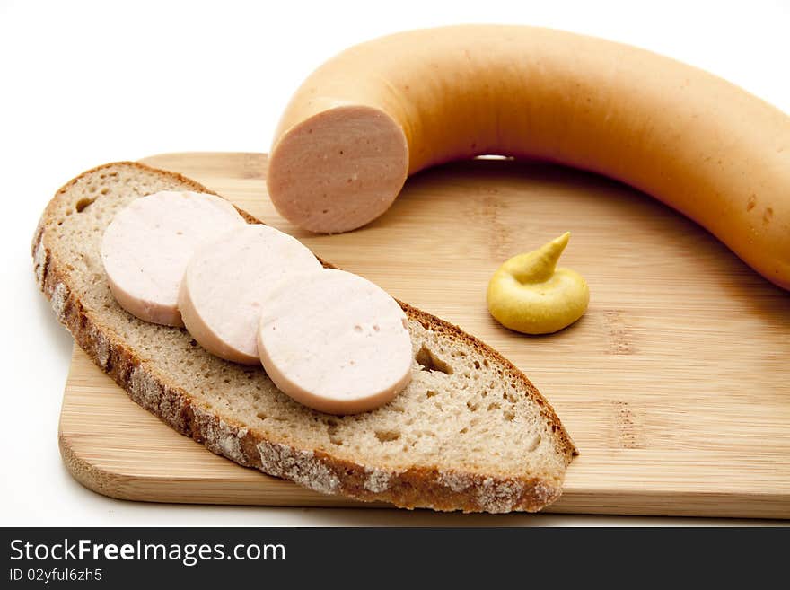 Meat sausage with mustard