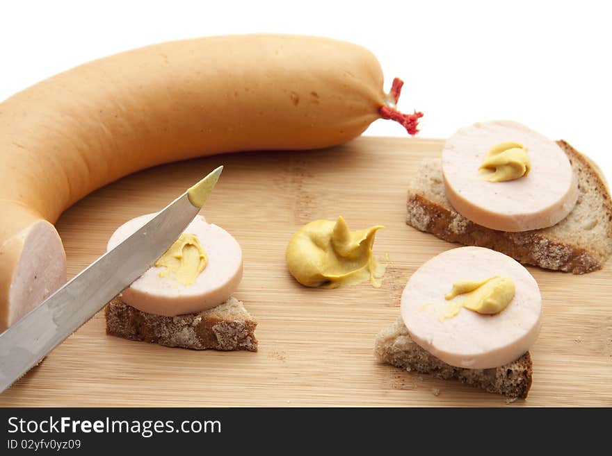 Meat sausage in pieces