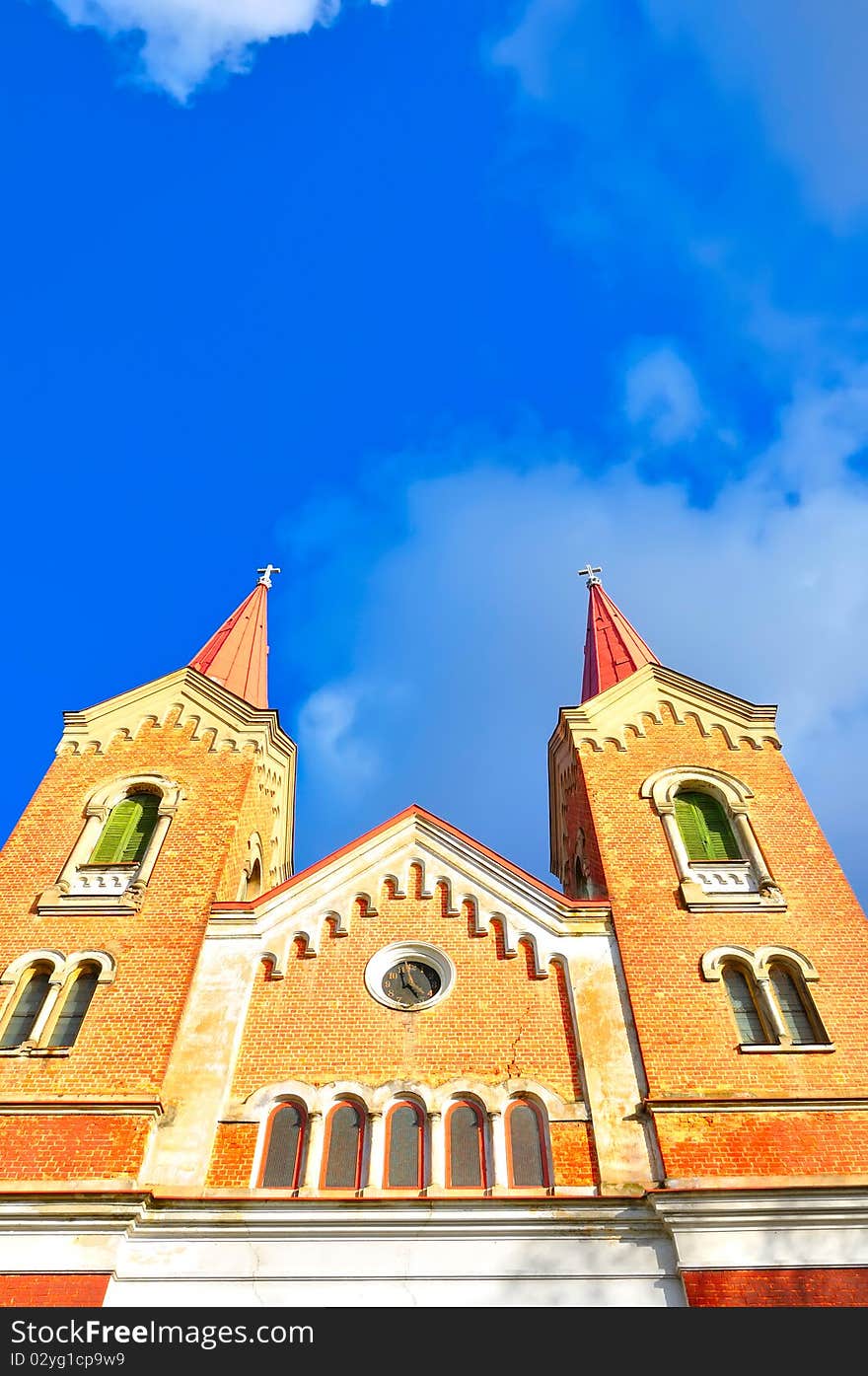 The lutheran chuch on blue sky background. The lutheran chuch on blue sky background