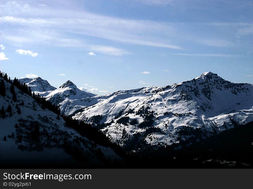 Beauty sun mountain winter view.