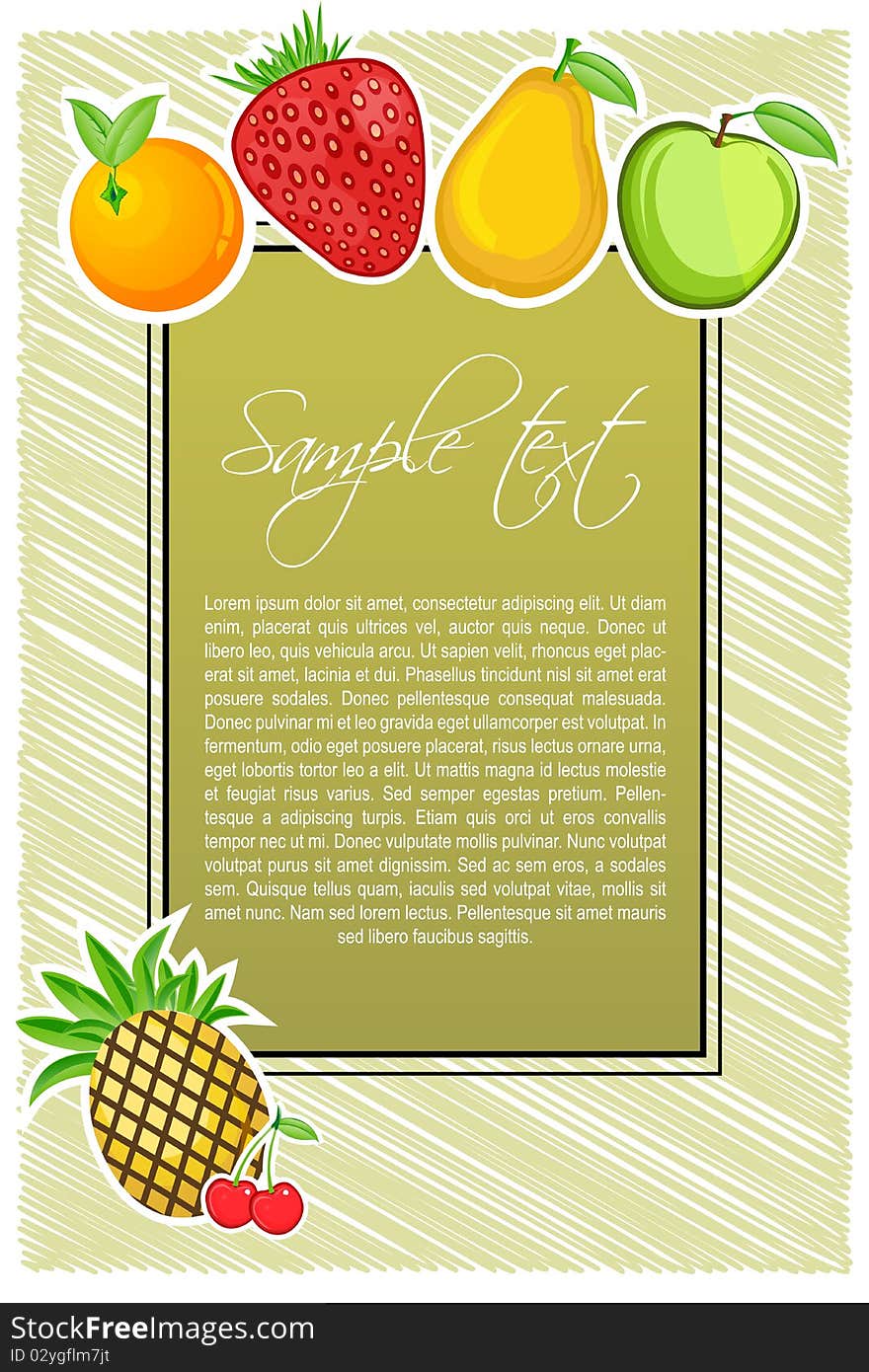 Illustration of text template with fruits and sketchy texture. Illustration of text template with fruits and sketchy texture