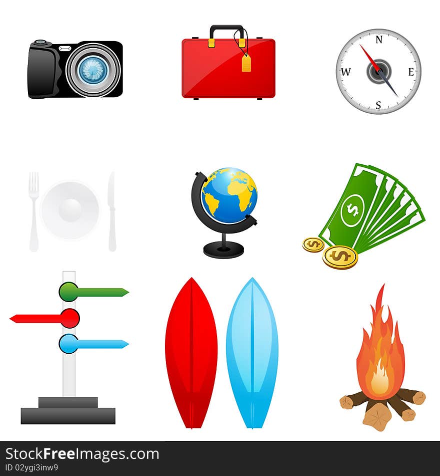 Illustration of set of travel icon on siolated background