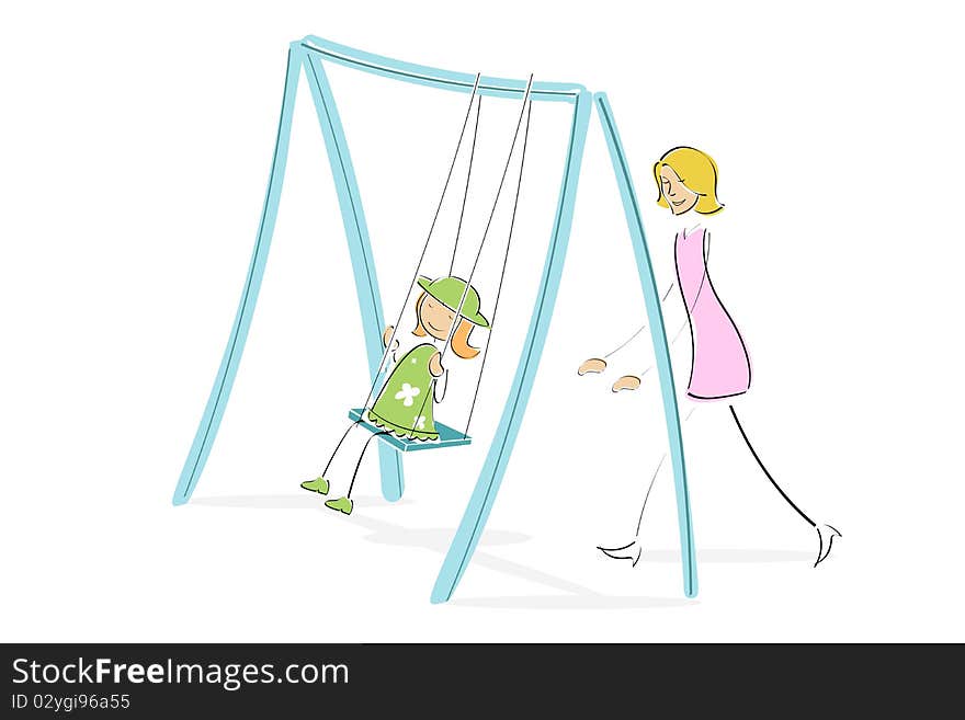 Mom Pushing Daughter On Swing