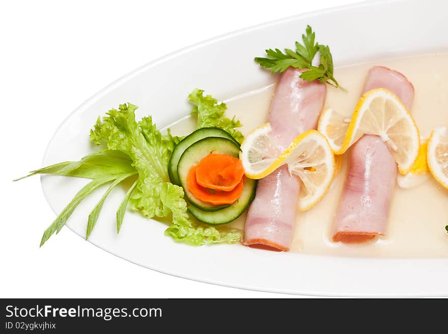 Aspic from meat with ham and vegetables