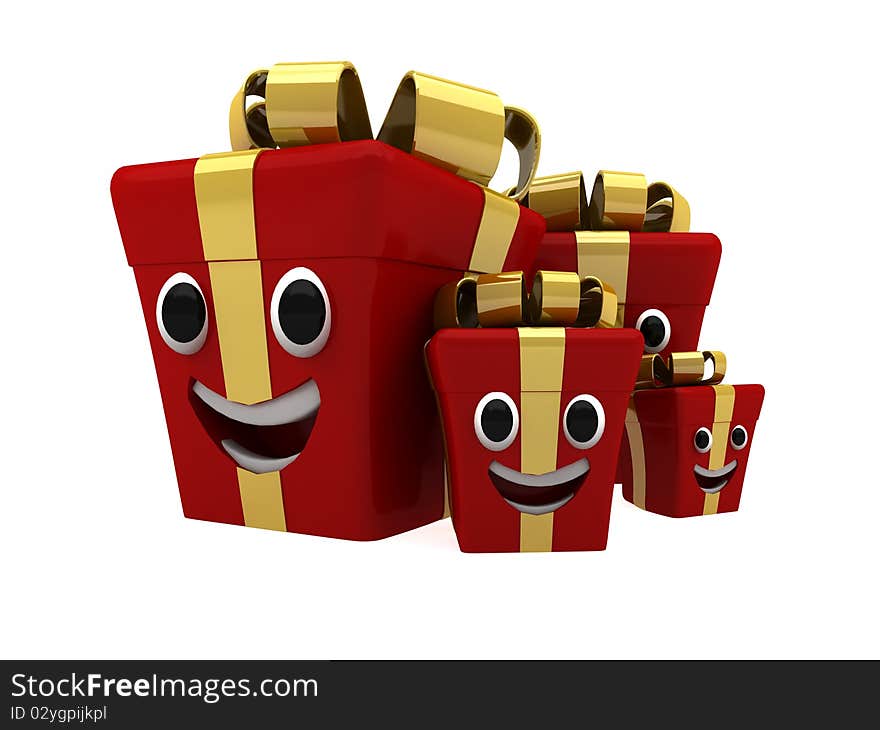 High quality 3d render of happy isolated gift boxes