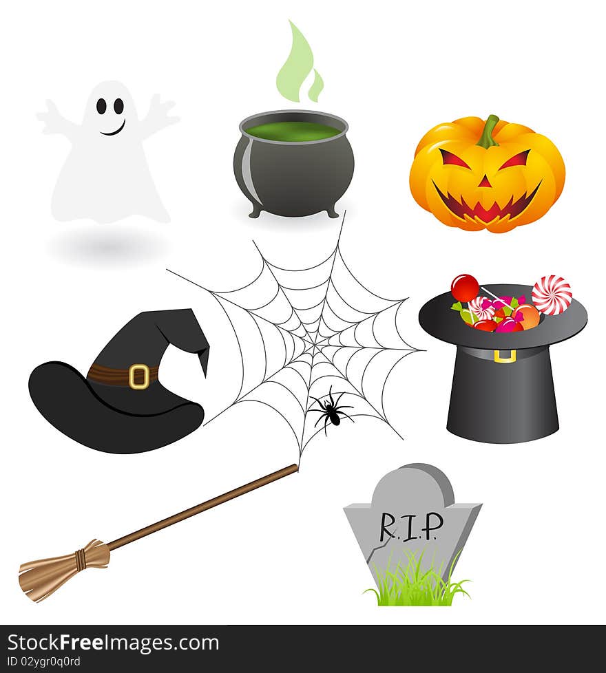 Set of illustrations on a halloween theme. Vector illustration, isolated on a white. Set of illustrations on a halloween theme. Vector illustration, isolated on a white.