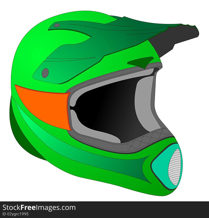 Line drawing of motorcycle helmet, black on white, head protection in motocross and offroad motorbyke sports. Line drawing of motorcycle helmet, black on white, head protection in motocross and offroad motorbyke sports