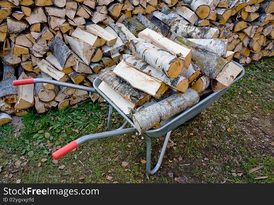 Wheelbarrow With Birch Firewood