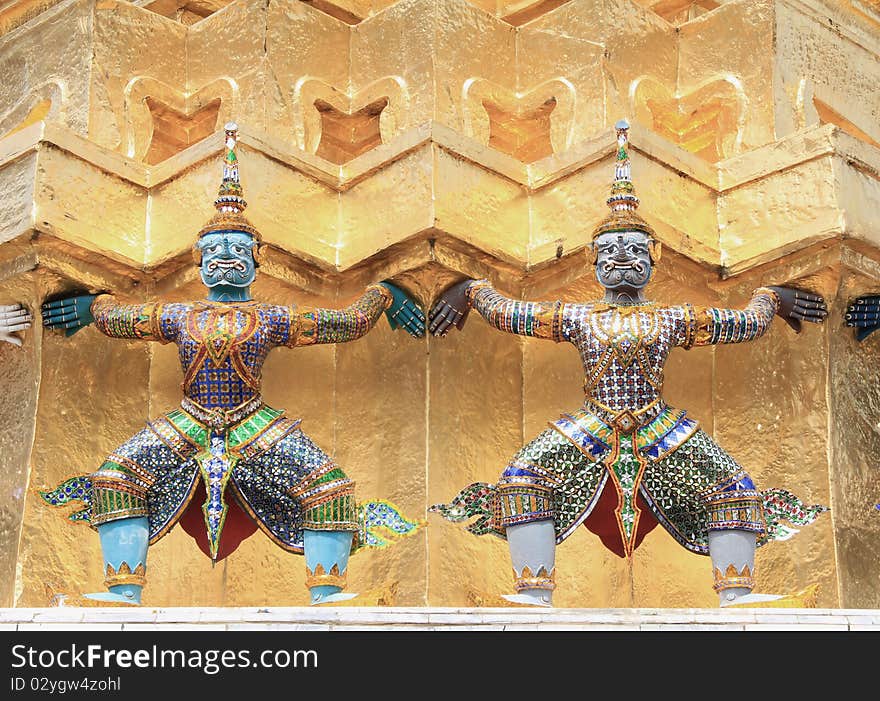 Two demons in the Grand Palace temple,Wat pra kaew Bangkok Thailand