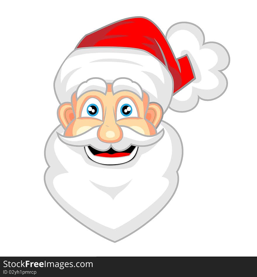 Vector illustration of cute face of happy looking santa claus . No gradient.