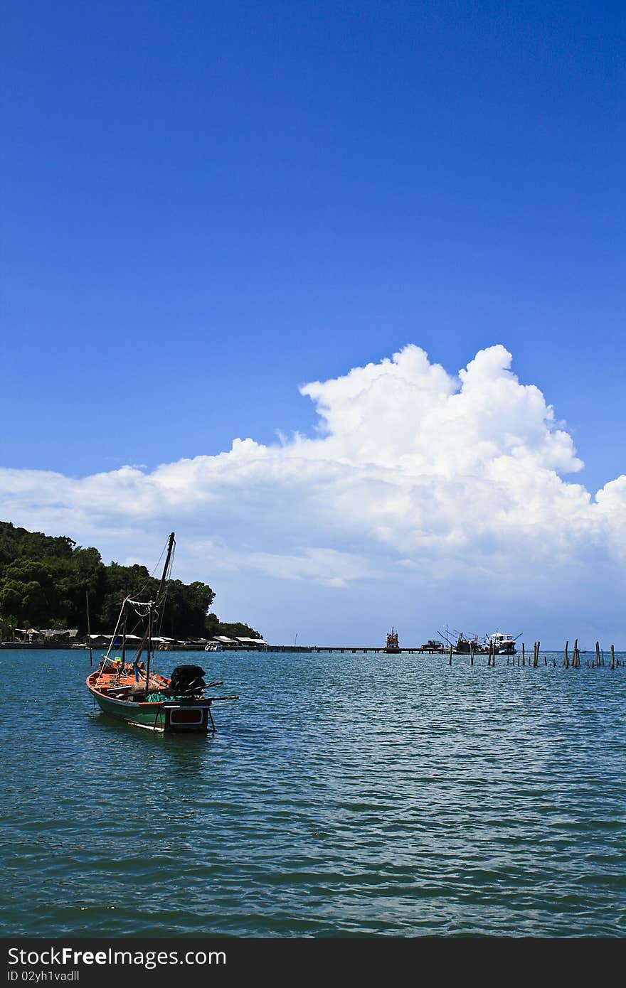 Small fishing boat at Kung krabaen Bay in Thailand