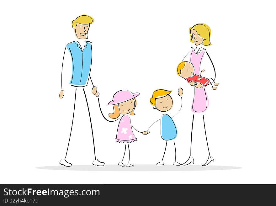 Illustration of parents with kids on isolated background. Illustration of parents with kids on isolated background