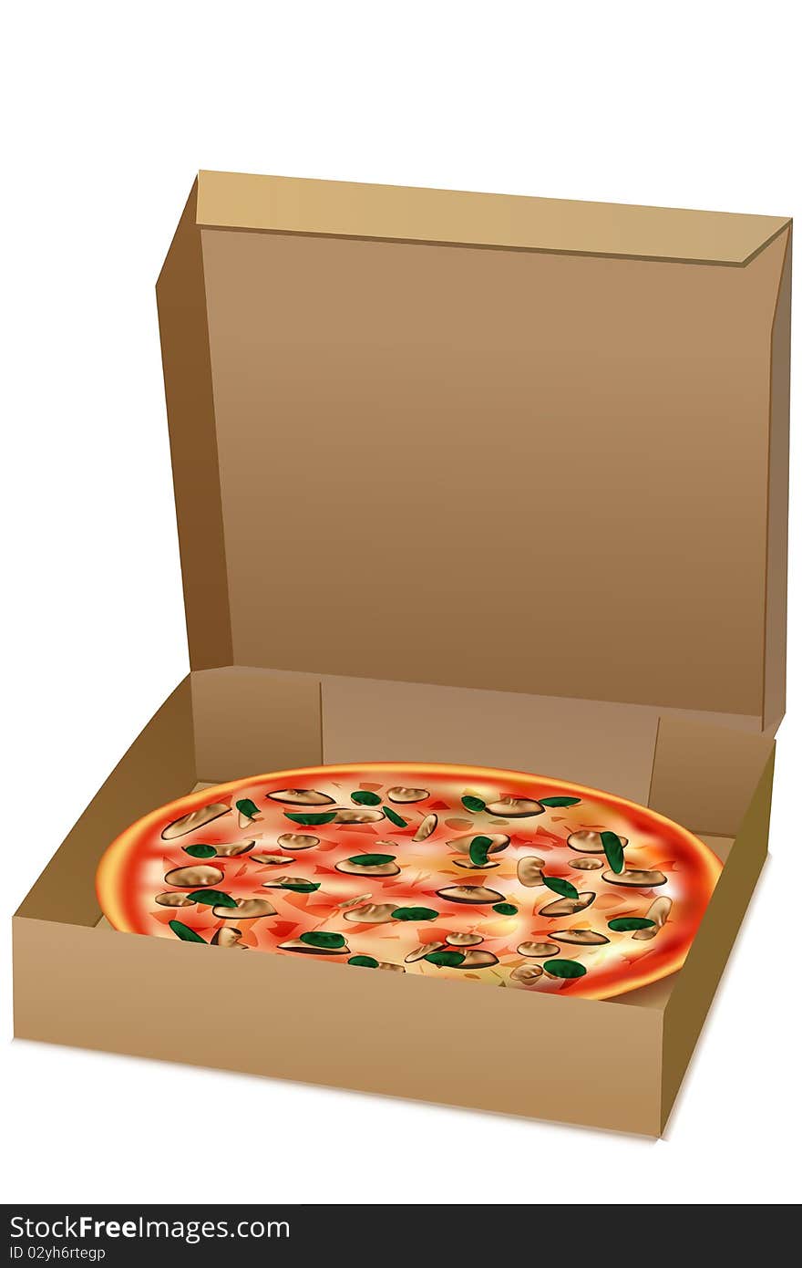 Illustration of pizza in box on isolated background