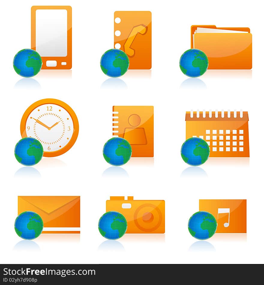 Illustration of set of different office icon. Illustration of set of different office icon