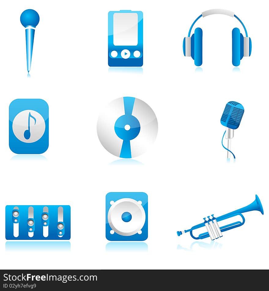 Illustration of set of musicsl components on isolated background. Illustration of set of musicsl components on isolated background