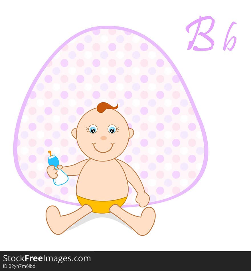 Illustration of b for baby sitting on abstract background