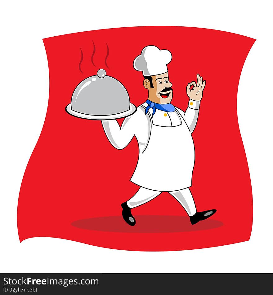 Illustration of cook serving food