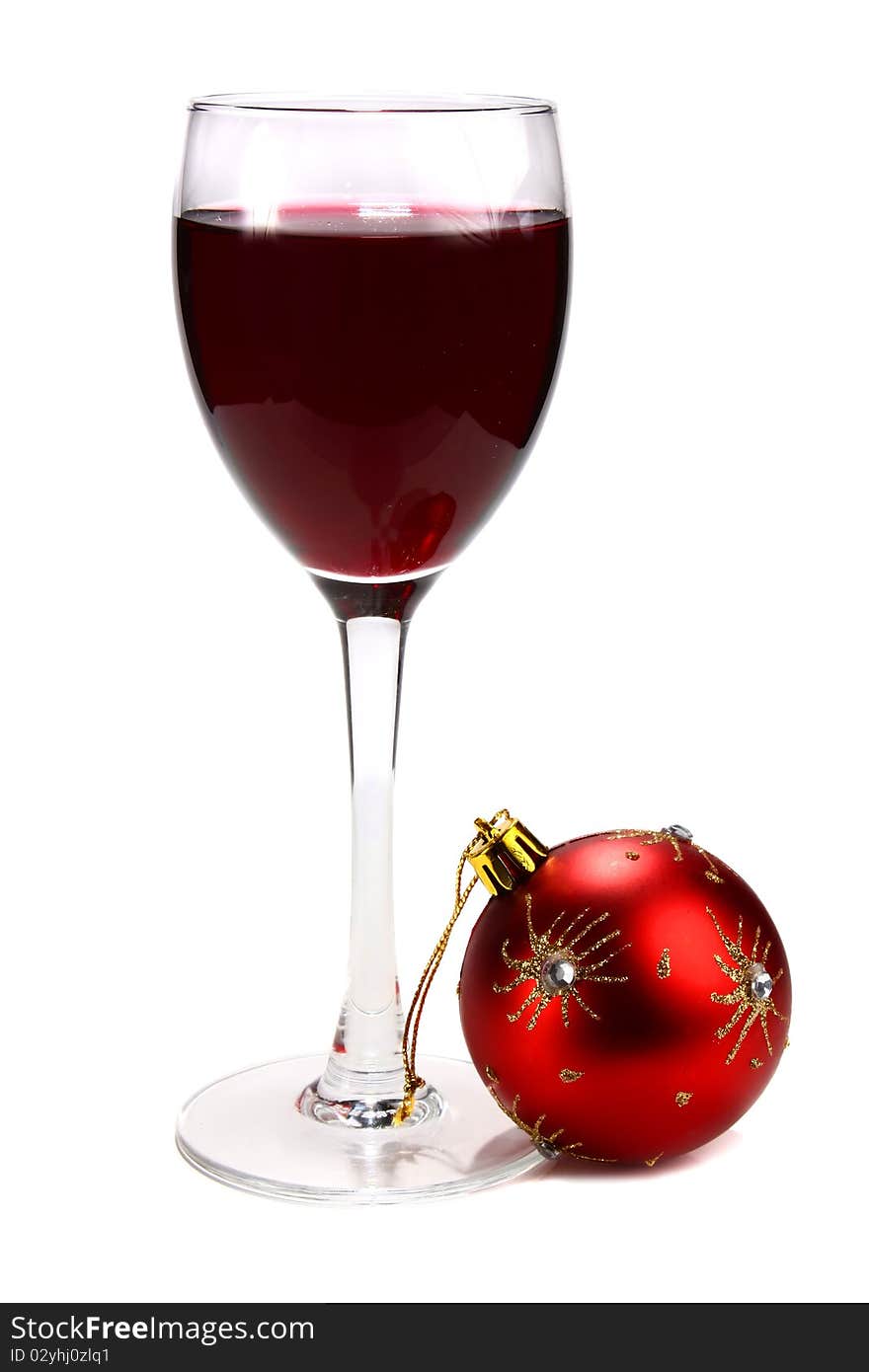 Glass of red wine and decoration for �hristmas