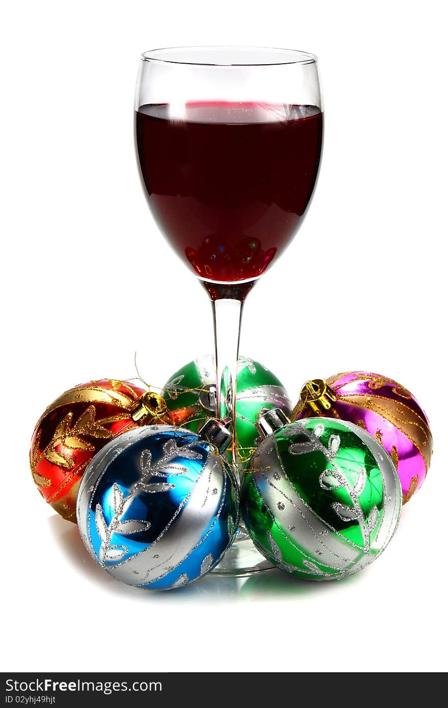 Glass of red wine and decoration for �hristmas