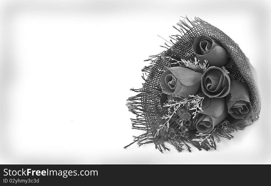 Ticket with roses in black and white wood. Ticket with roses in black and white wood