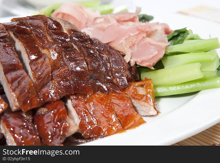 Roast Duck and Barbecued Pork Close up