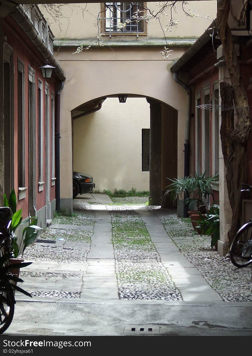 Mediterranean alleyway in Udine, Italy