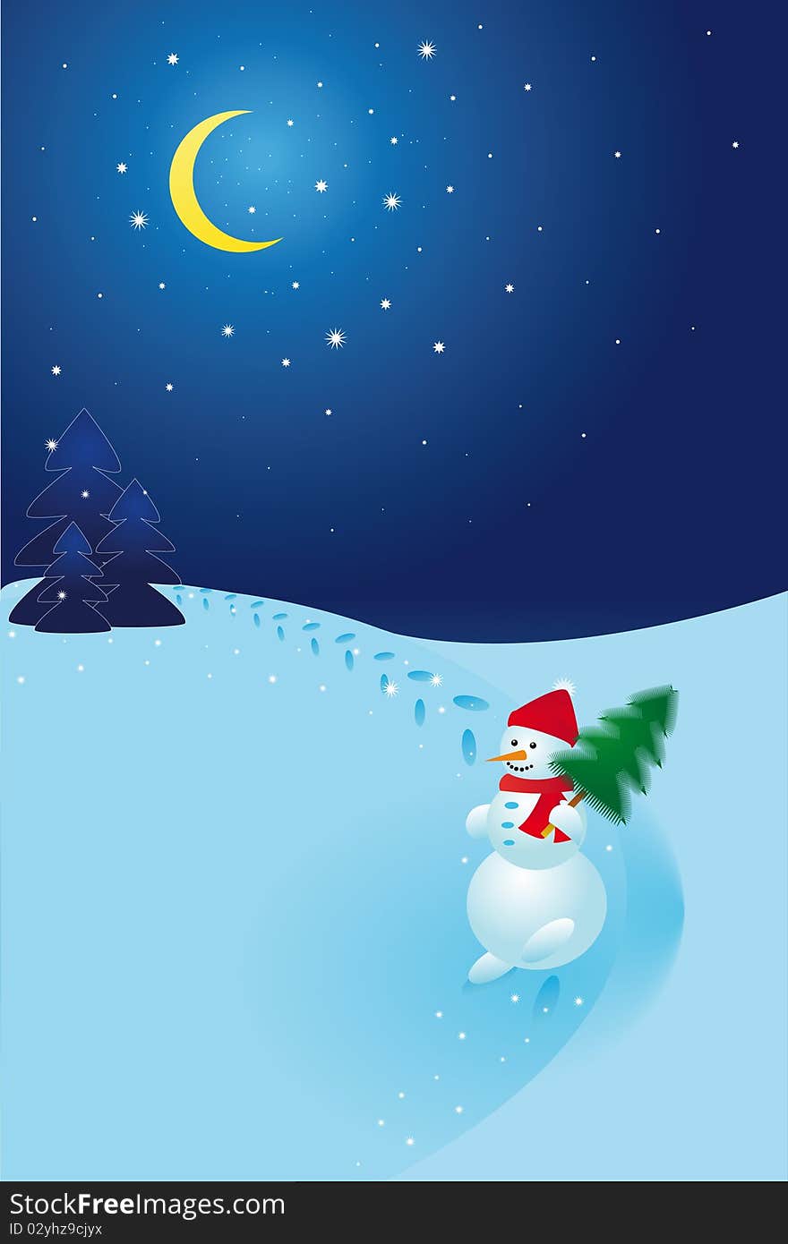 Christmas background: snowman on blue background