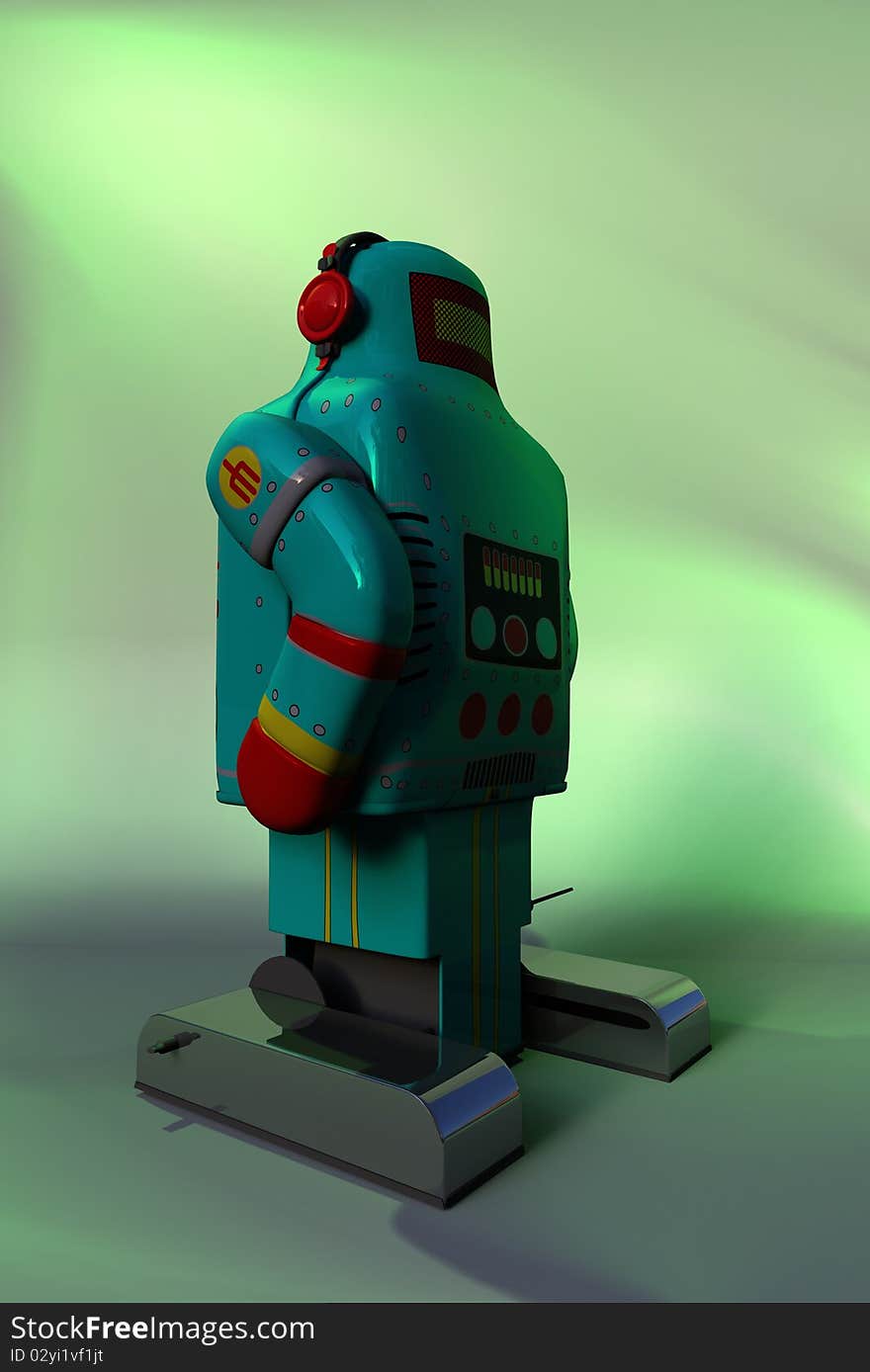 Back angled view of a retro toy wind up robot. Back angled view of a retro toy wind up robot