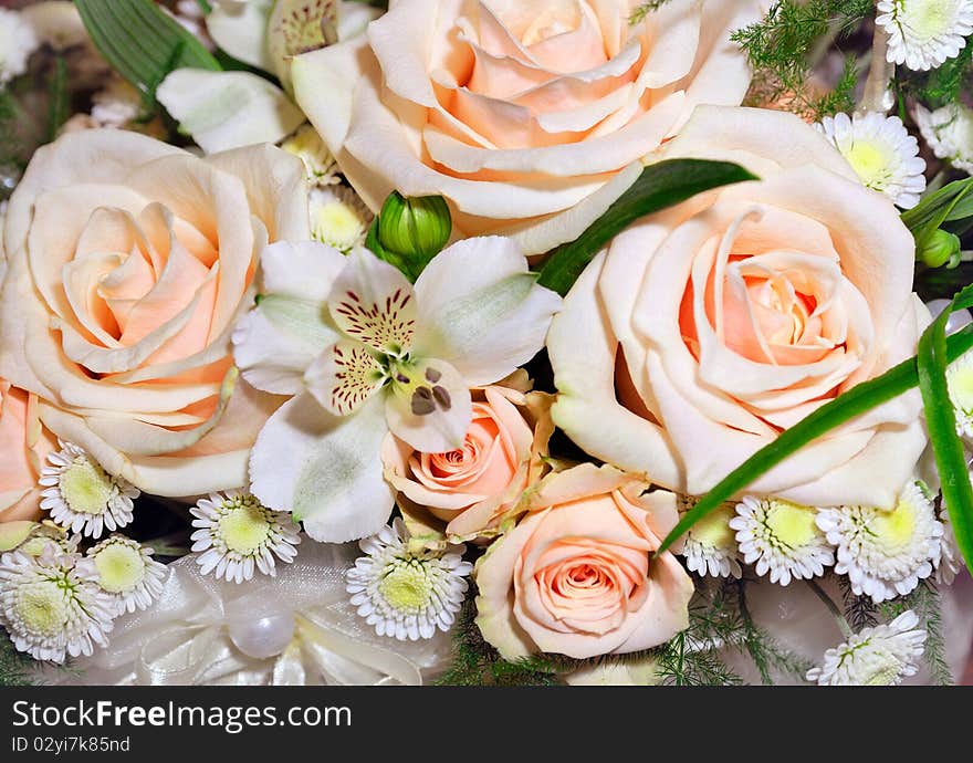 Flower background from roses and chrysanthemum