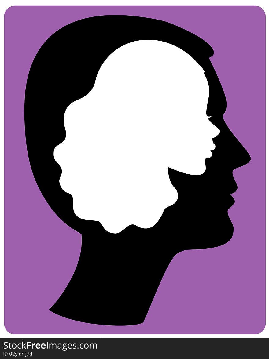 Head profiles of a man and a woman. Head profiles of a man and a woman