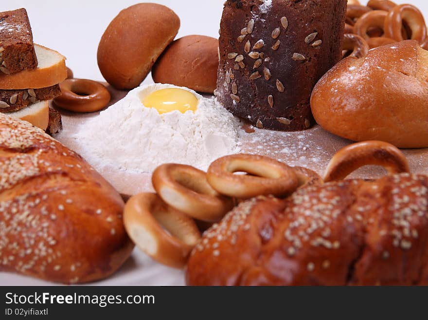 Picture of different bread isolated at white background. Picture of different bread isolated at white background