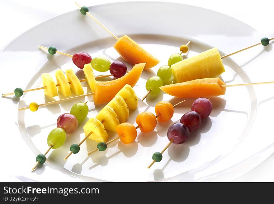 Different sort of fruit canape for a self service buffet