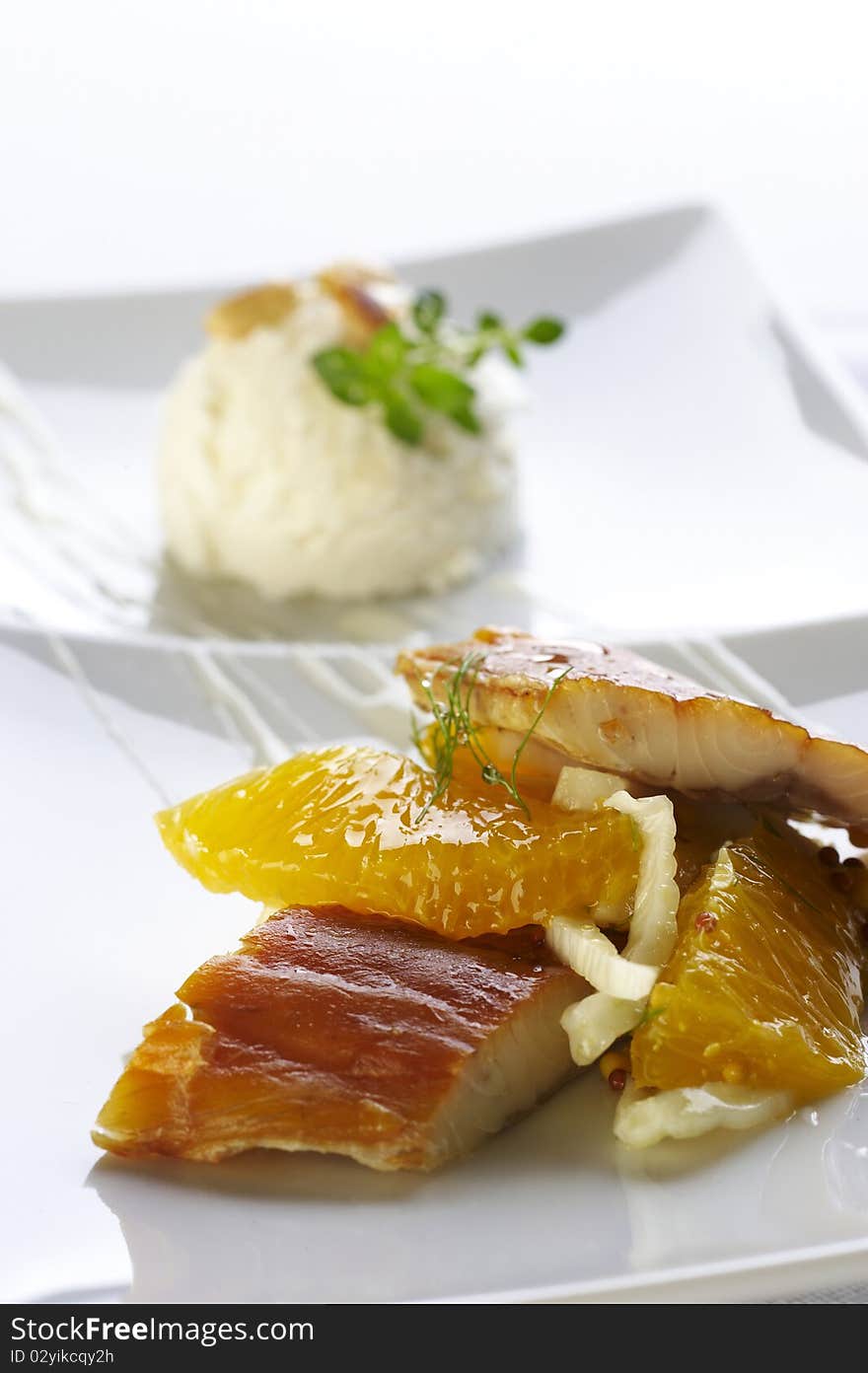 Roasted fillet of smoked salmon with orange