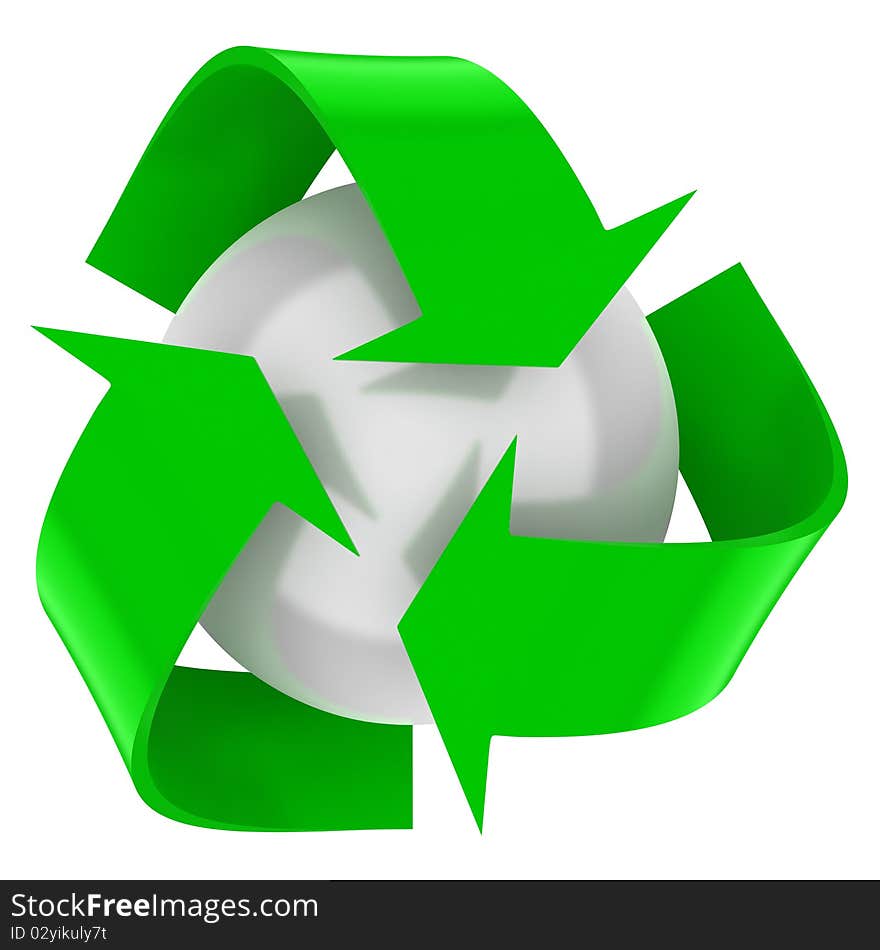 Recycle green symbol with a white sphere