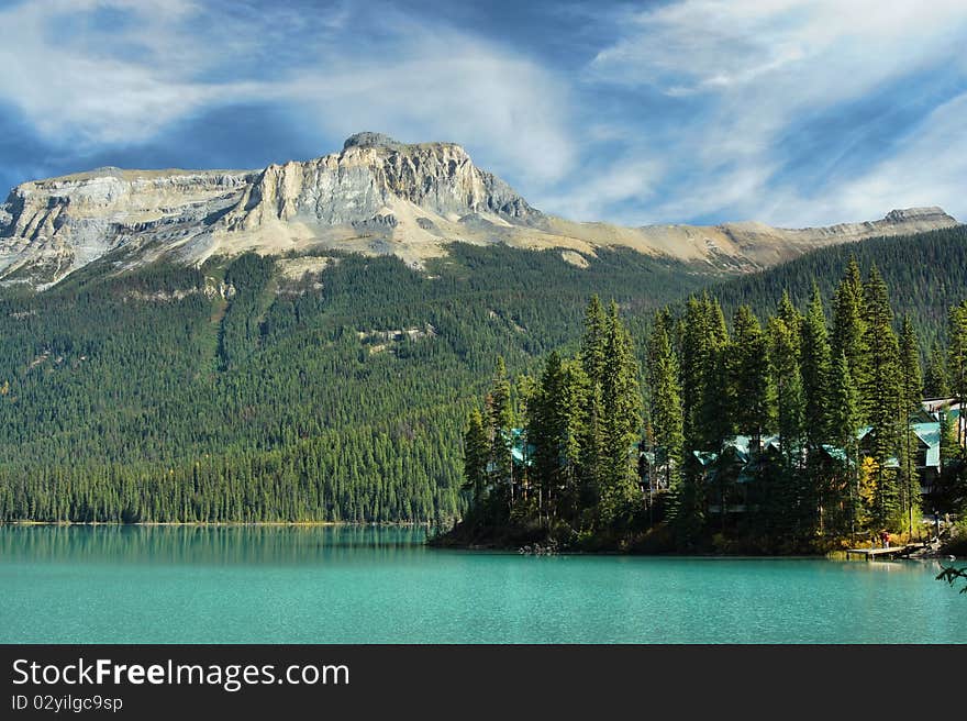 Mountain cabins at Emerald Lake. Yoho National Park, British Columbia, Canada. Mountain cabins at Emerald Lake. Yoho National Park, British Columbia, Canada