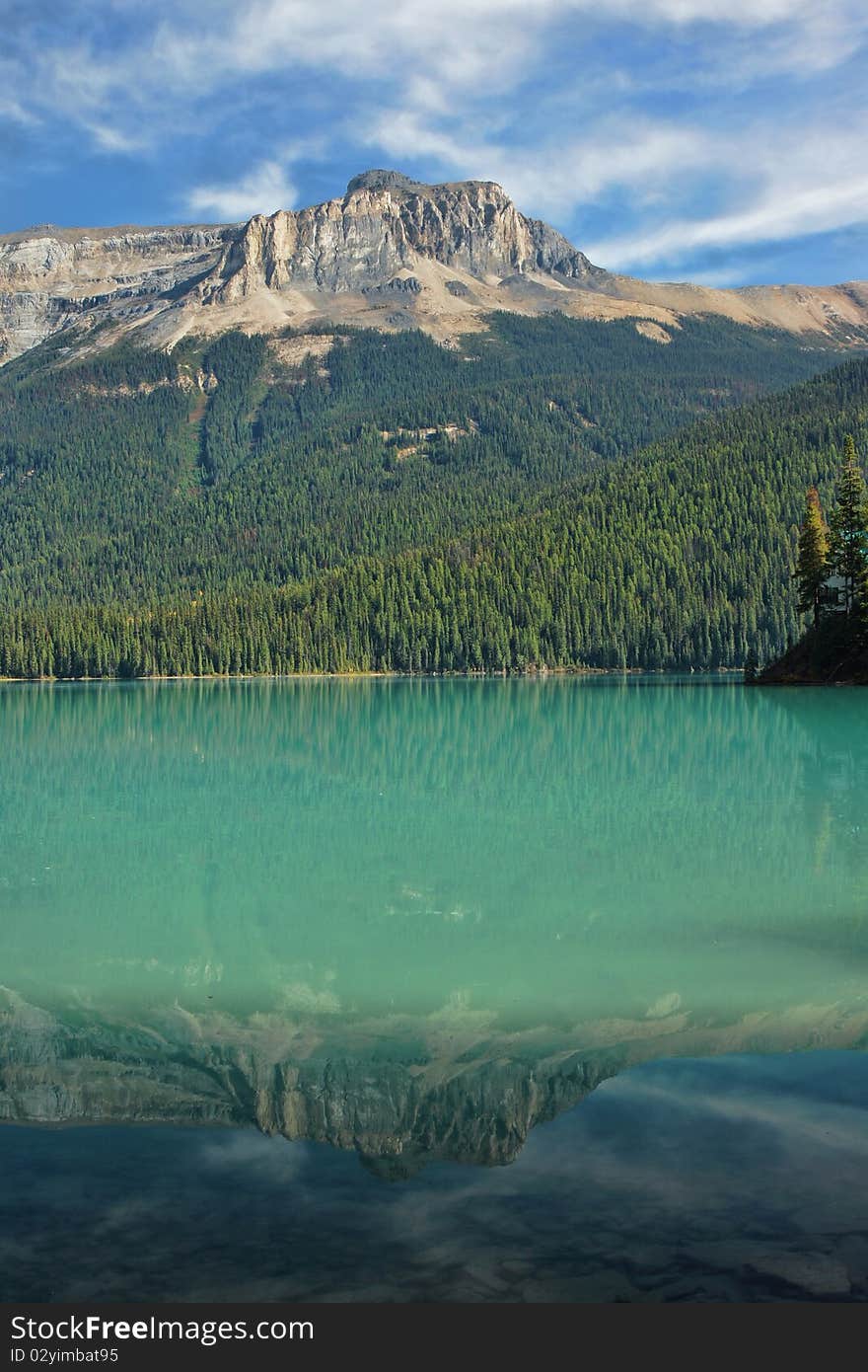 Mountain reflection in the waters of Emerald Lake. Yoho National Park, British Columbia, Canada. Mountain reflection in the waters of Emerald Lake. Yoho National Park, British Columbia, Canada