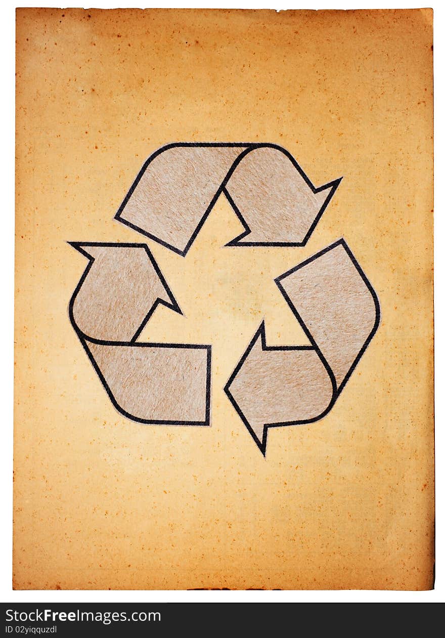 Recycle symbol drawing on vintage paper