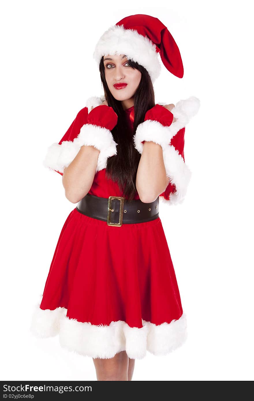 Mrs Santa dark hair smile look